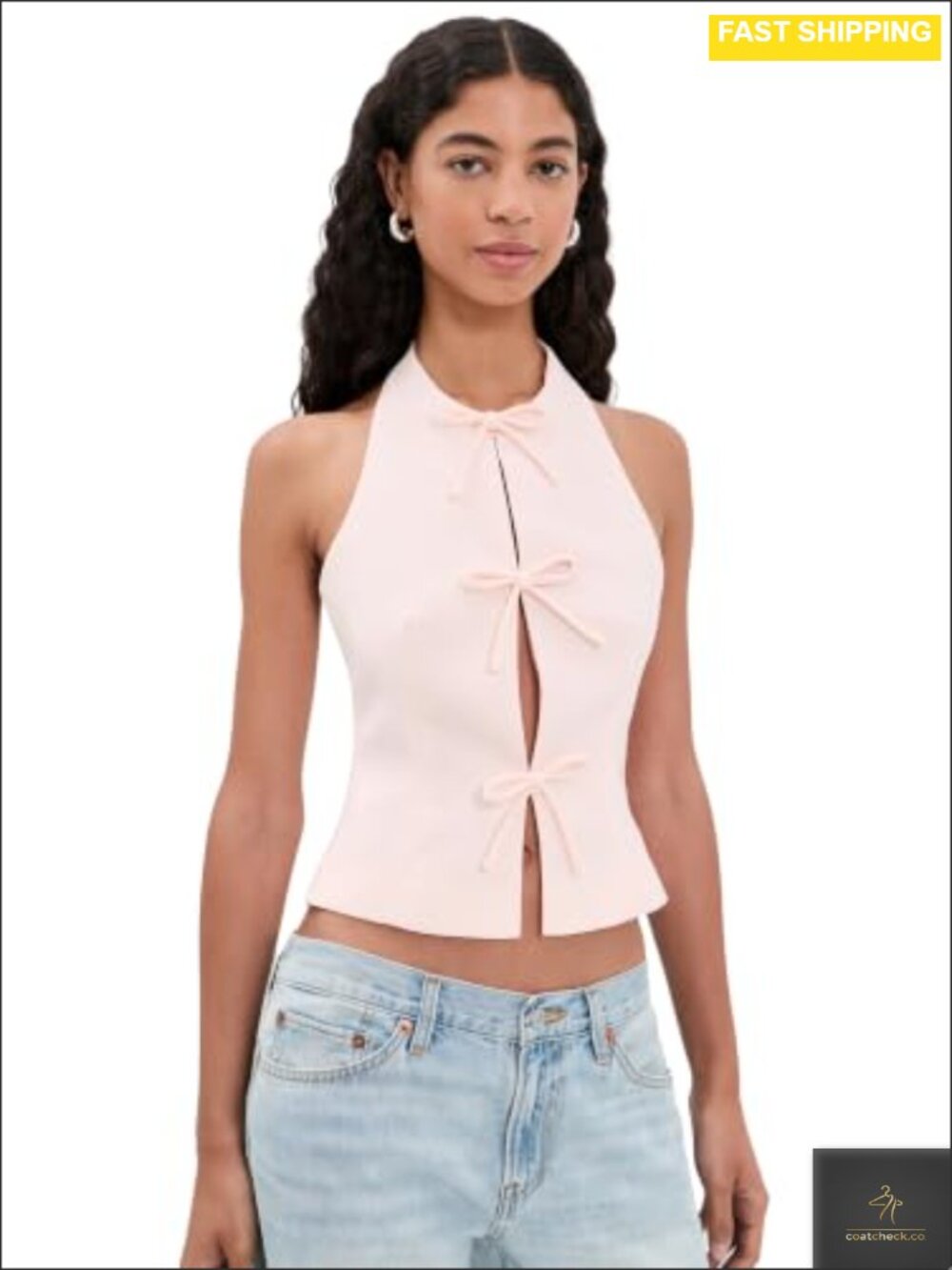 Halter Tie Up Detail Top Mid-Weight Super-Stretch Fixed Bow